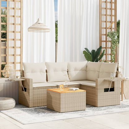 Salon de jardin avec coussins 5 pcs beige résine tressée