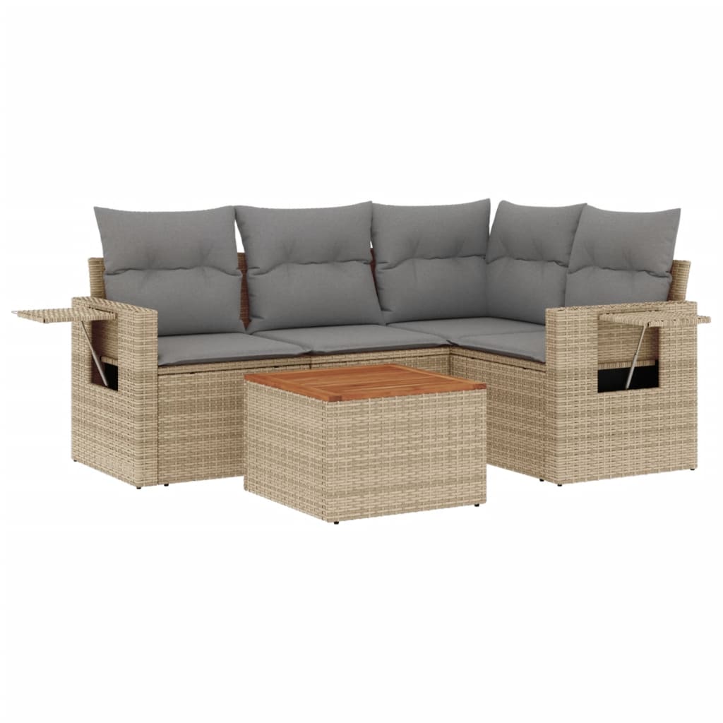 Salon de jardin avec coussins 5pcs mélange beige résine tressée