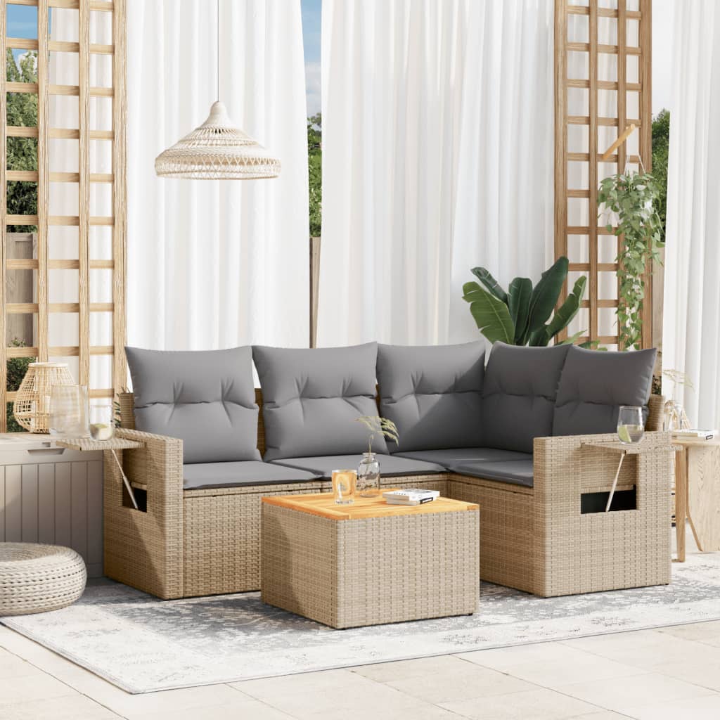 Salon de jardin avec coussins 5pcs mélange beige résine tressée