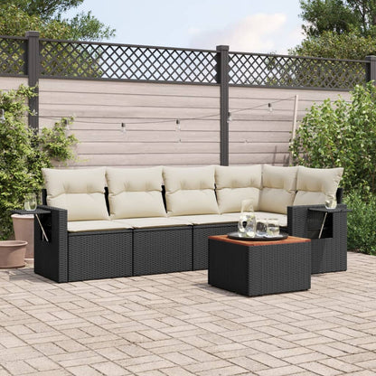 Salon de jardin 6 pcs avec coussins noir résine tressée