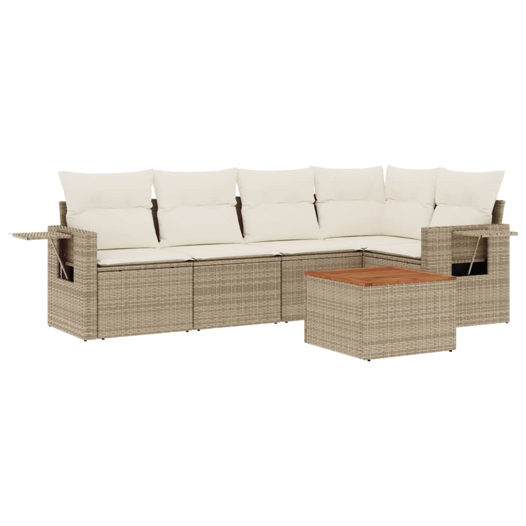 Salon de jardin avec coussins 6 pcs beige résine tressée