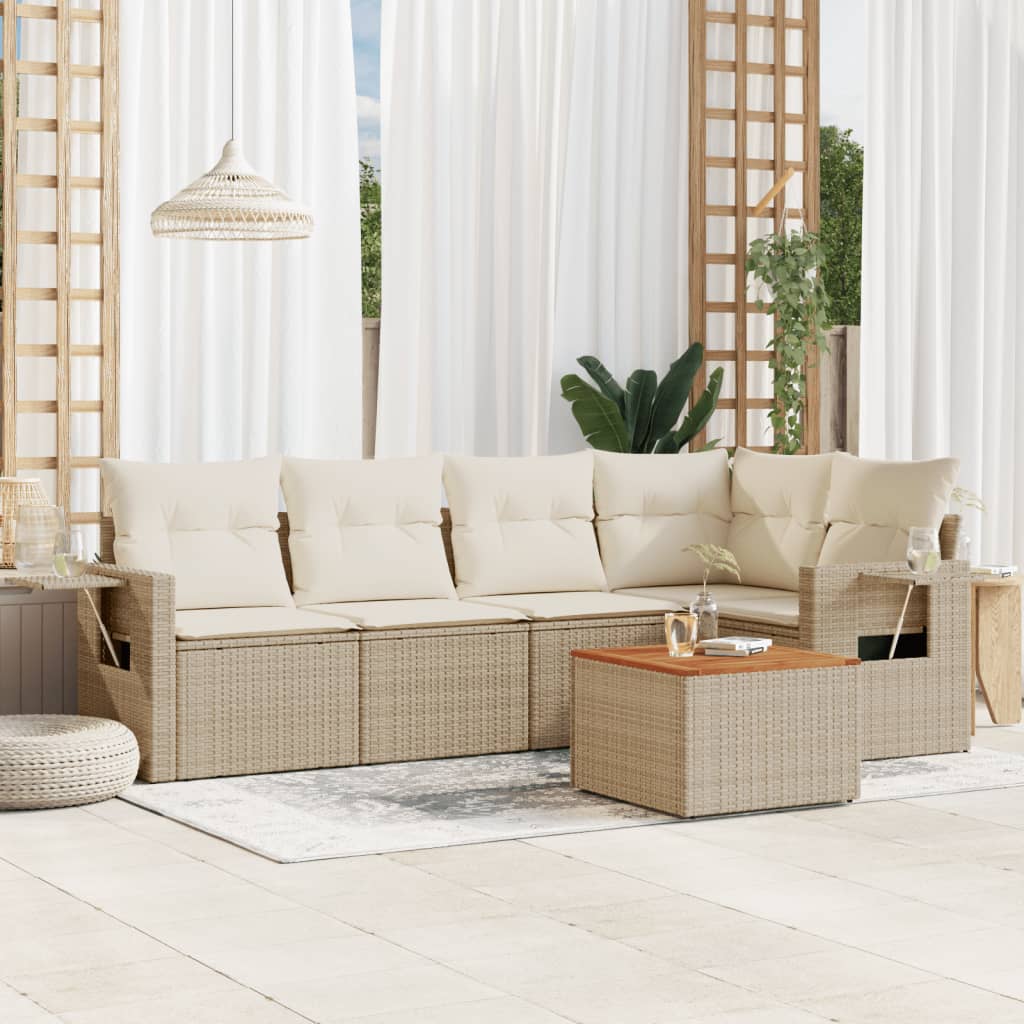 Salon de jardin avec coussins 6 pcs beige résine tressée