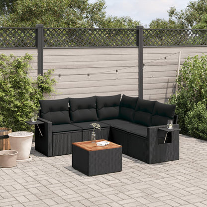 Salon de jardin 6 pcs avec coussins noir résine tressée