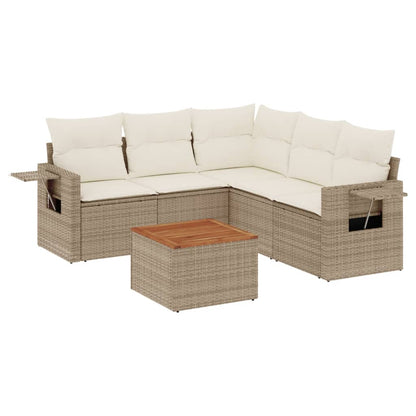 Salon de jardin avec coussins 6 pcs beige résine tressée