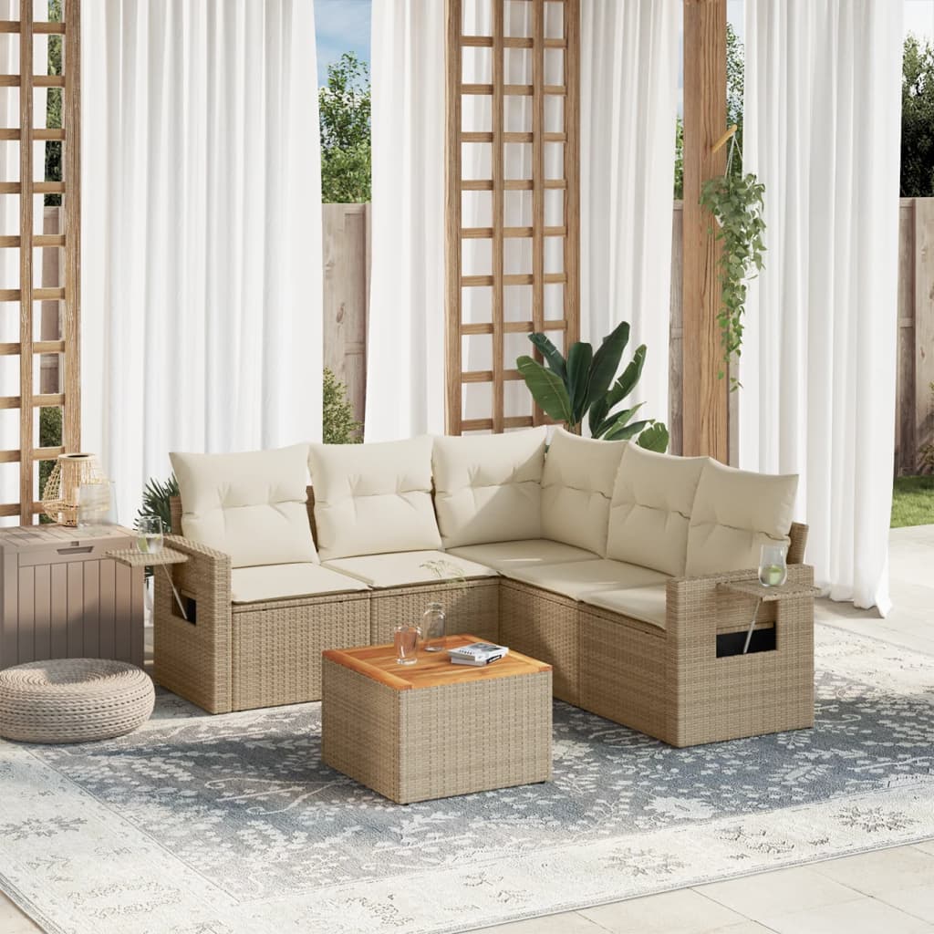 Salon de jardin avec coussins 6 pcs beige résine tressée