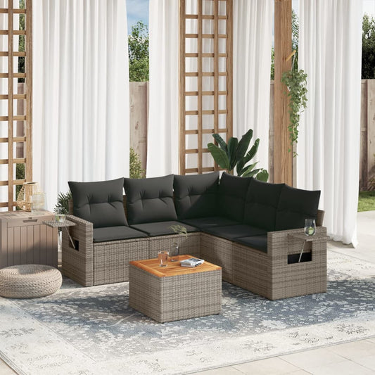 Salon de jardin 6 pcs avec coussins gris résine tressée