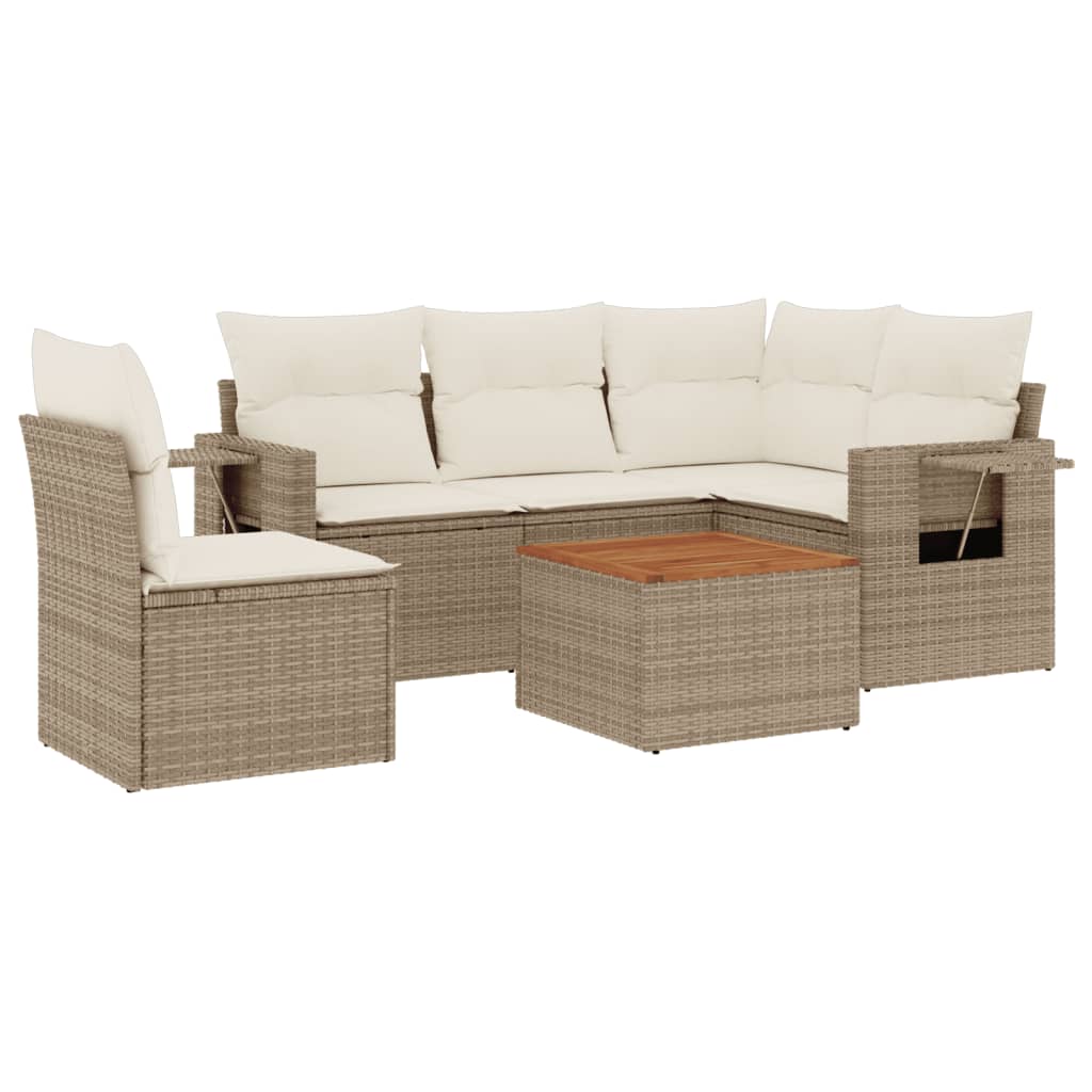 Salon de jardin avec coussins 6 pcs beige résine tressée