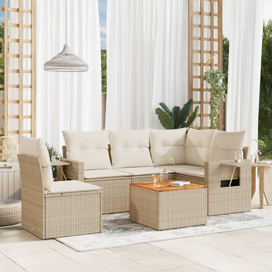 Salon de jardin avec coussins 6 pcs beige résine tressée