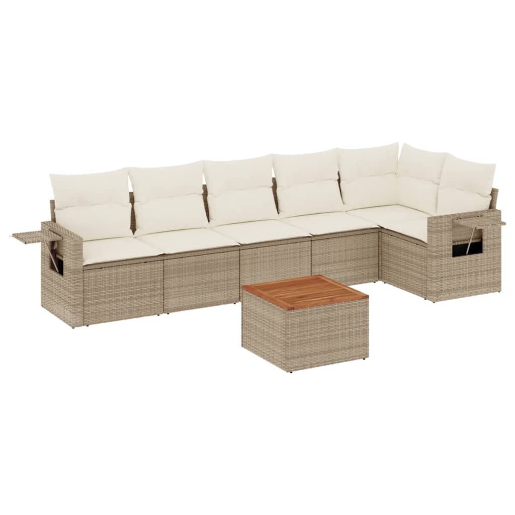 Salon de jardin avec coussins 7 pcs beige résine tressée