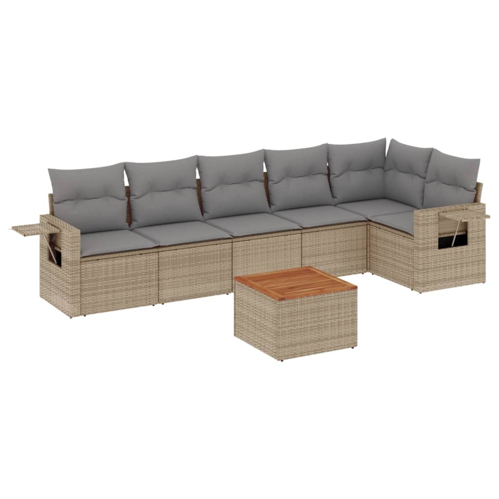 Salon de jardin avec coussins 7pcs mélange beige résine tressée