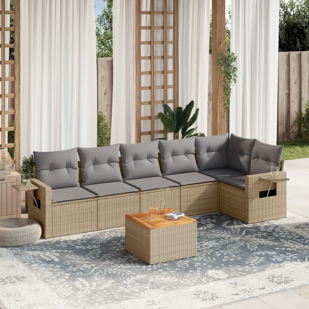 Salon de jardin avec coussins 7pcs mélange beige résine tressée