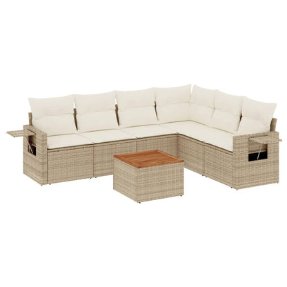 Salon de jardin avec coussins 7 pcs beige résine tressée