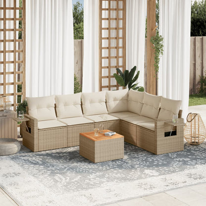 Salon de jardin avec coussins 7 pcs beige résine tressée