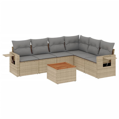 Salon de jardin avec coussins 7pcs mélange beige résine tressée