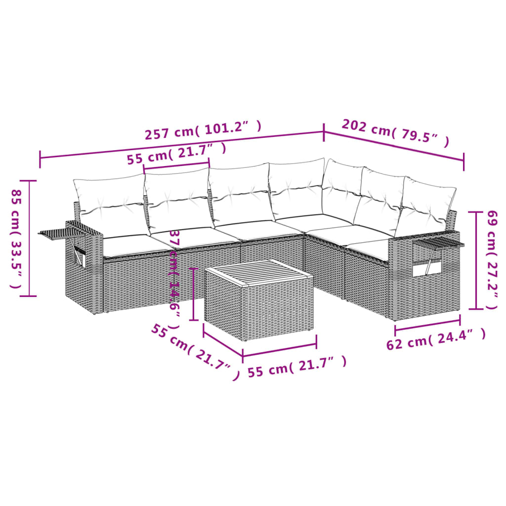 Salon de jardin avec coussins 7pcs mélange beige résine tressée