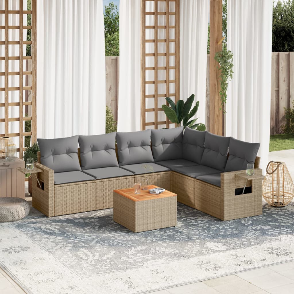 Salon de jardin avec coussins 7pcs mélange beige résine tressée