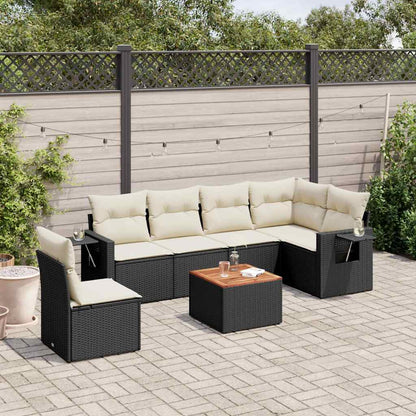 Salon de jardin 7 pcs avec coussins noir résine tressée