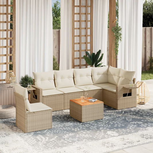 Salon de jardin avec coussins 7 pcs beige résine tressée