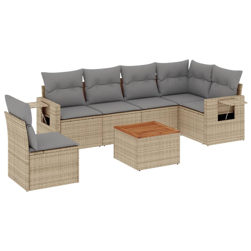 Salon de jardin avec coussins 7pcs mélange beige résine tressée