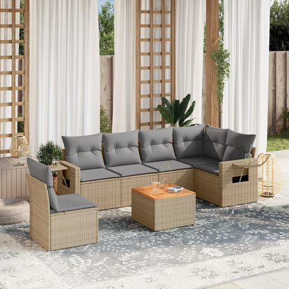 Salon de jardin avec coussins 7pcs mélange beige résine tressée