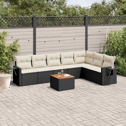 Salon de jardin 8 pcs avec coussins noir résine tressée