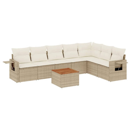 Salon de jardin avec coussins 8 pcs beige résine tressée