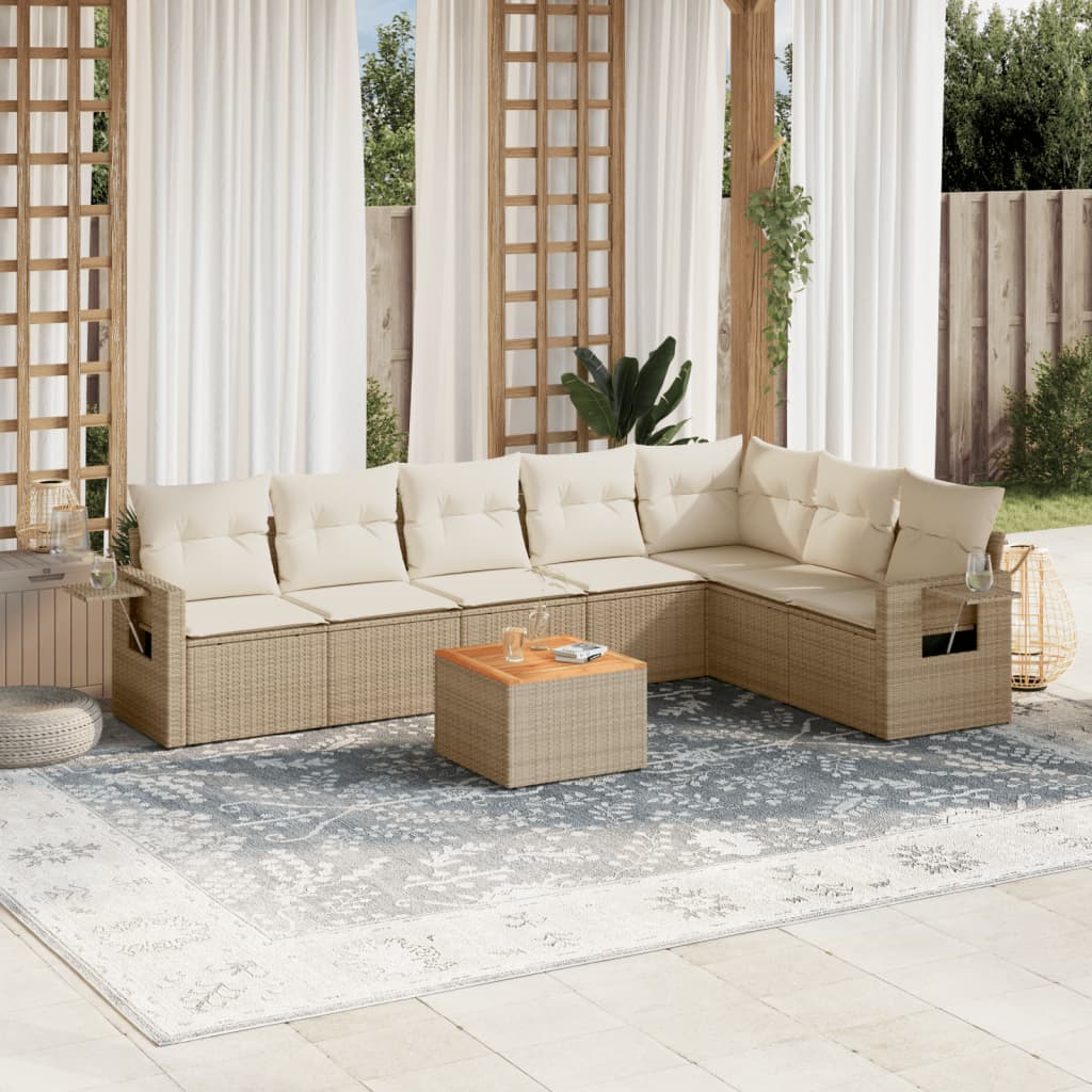 Salon de jardin avec coussins 8 pcs beige résine tressée