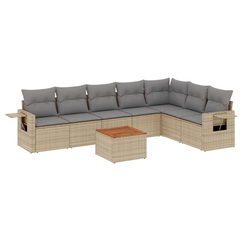 Salon de jardin avec coussins 8pcs mélange beige résine tressée