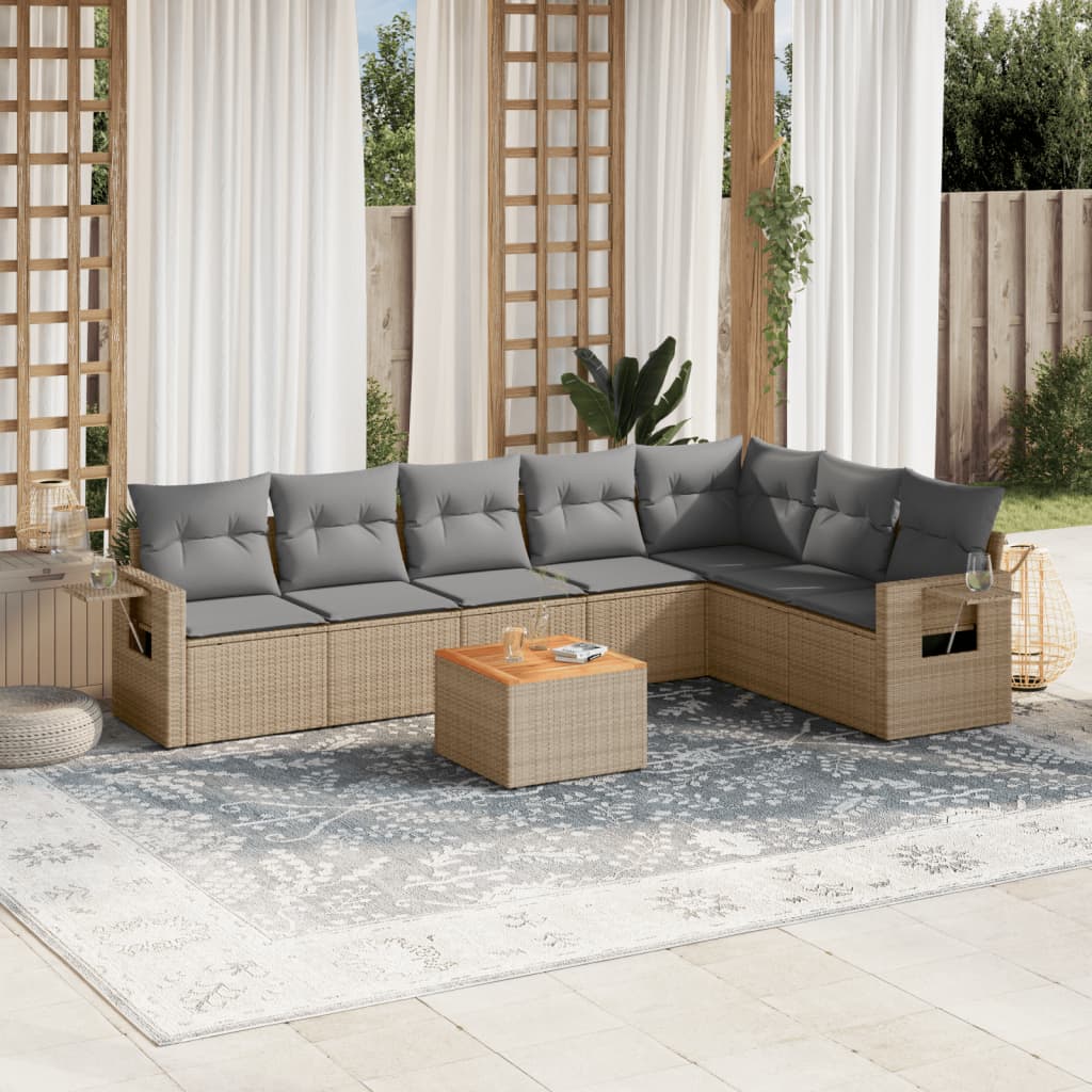 Salon de jardin avec coussins 8pcs mélange beige résine tressée