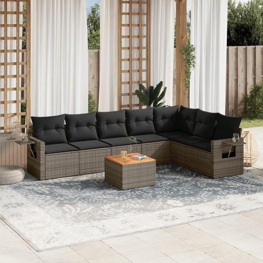 Salon de jardin 8 pcs avec coussins gris résine tressée