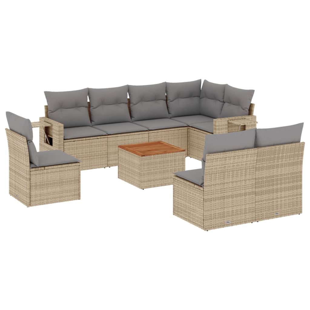 Salon de jardin avec coussins 9pcs mélange beige résine tressée