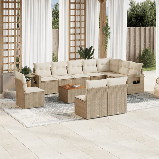 Salon de jardin 11 pcs avec coussins beige résine tressée