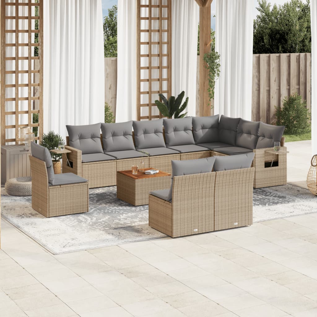 Salon de jardin et coussins 11 pcs mélange beige résine tressée