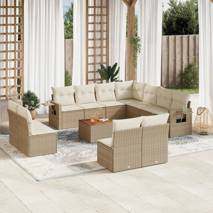 Salon de jardin avec coussins 12 pcs beige résine tressée