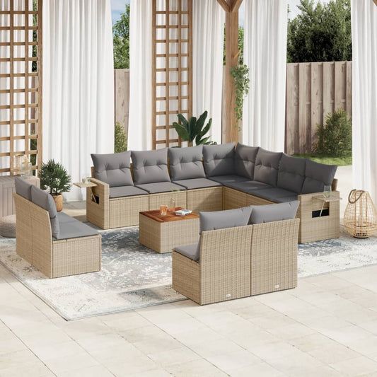 Salon de jardin et coussins 12 pcs mélange beige résine tressée