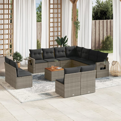 Salon de jardin avec coussins 12 pcs gris résine tressée