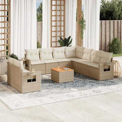 Salon de jardin avec coussins 10 pcs beige résine tressée