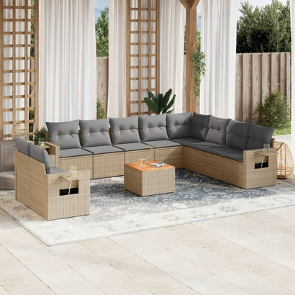 Salon de jardin et coussins 11 pcs mélange beige résine tressée