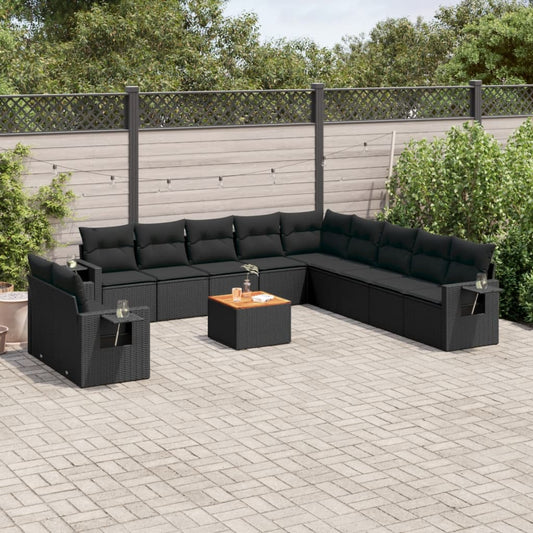 Salon de jardin 12 pcs avec coussins noir résine tressée