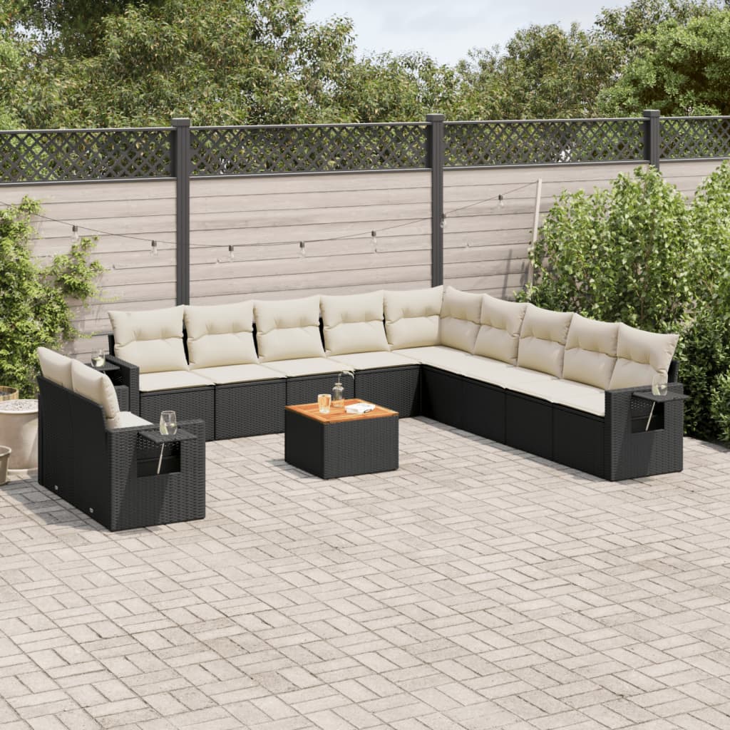 Salon de jardin 12 pcs avec coussins noir résine tressée