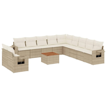 Salon de jardin avec coussins 12 pcs beige résine tressée