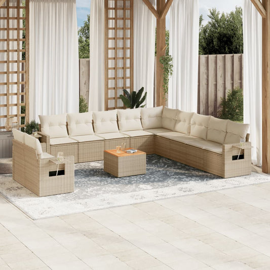 Salon de jardin avec coussins 12 pcs beige résine tressée