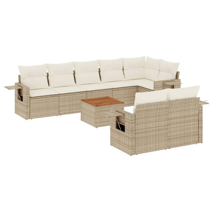 Salon de jardin avec coussins 9 pcs beige résine tressée