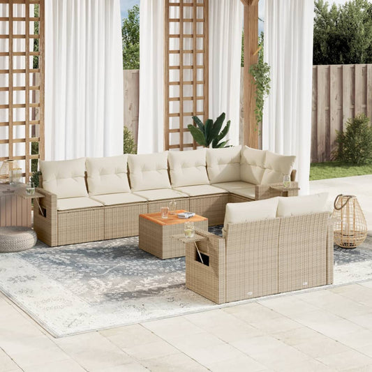 Salon de jardin avec coussins 9 pcs beige résine tressée