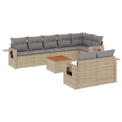 Salon de jardin avec coussins 9pcs mélange beige résine tressée