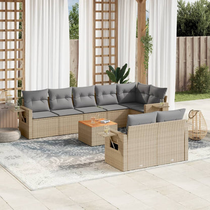 Salon de jardin avec coussins 9pcs mélange beige résine tressée