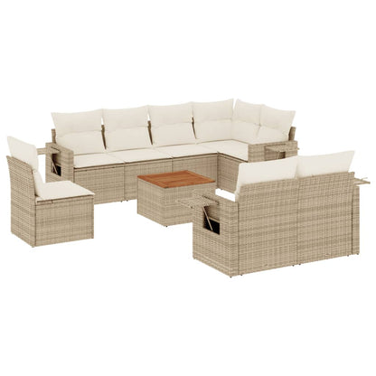 Salon de jardin avec coussins 9 pcs beige résine tressée