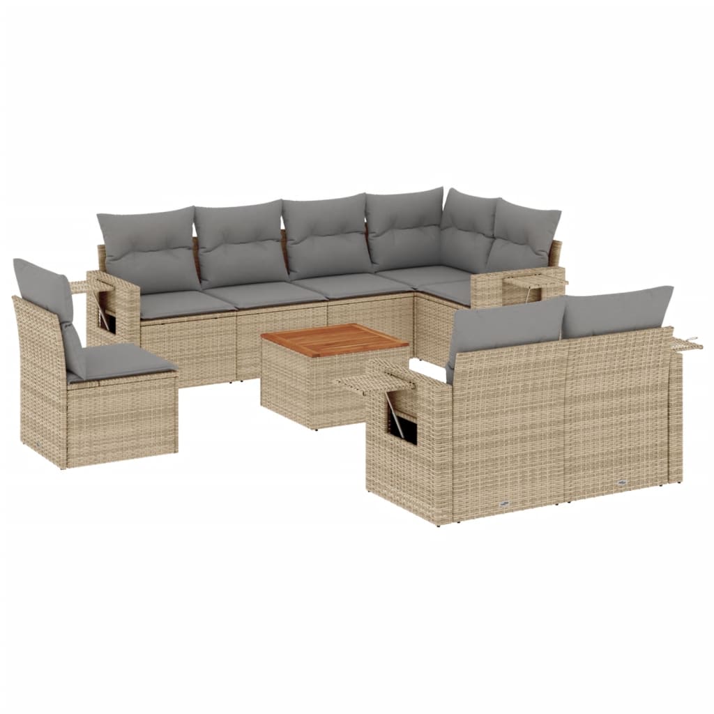 Salon de jardin avec coussins 9pcs mélange beige résine tressée