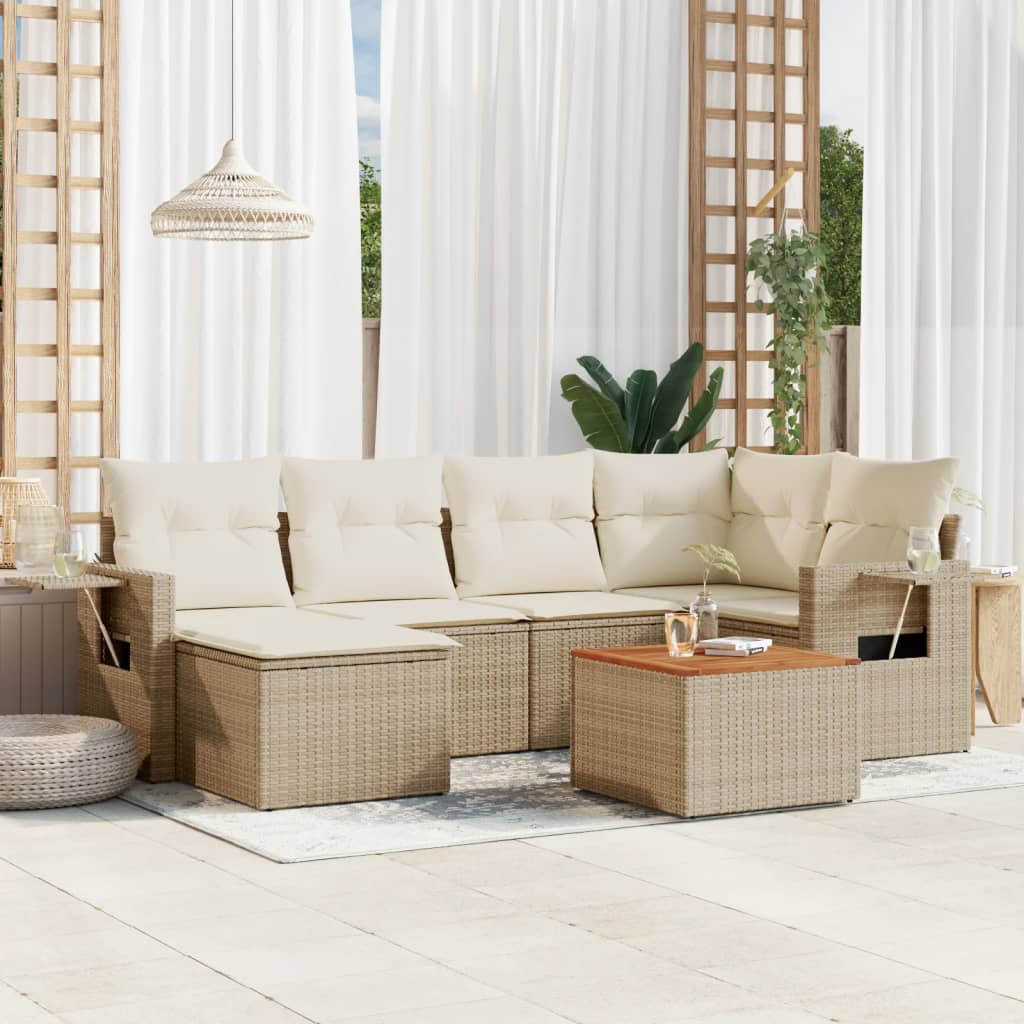 Salon de jardin avec coussins 7 pcs beige résine tressée