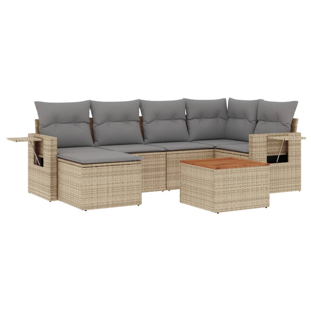 Salon de jardin avec coussins 7pcs mélange beige résine tressée